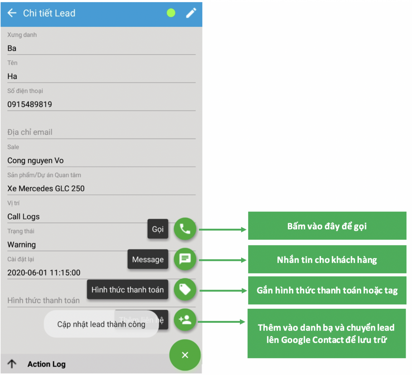 Gọi điện cho khách hàng.