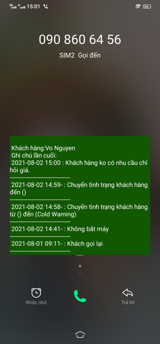 Nhận diện khách hàng gọi đến