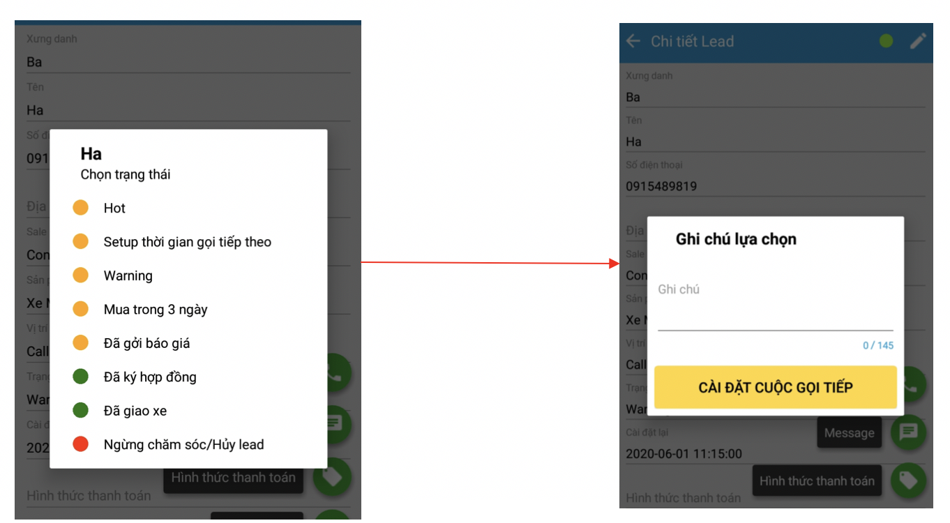 Sau khi gọi đien xong